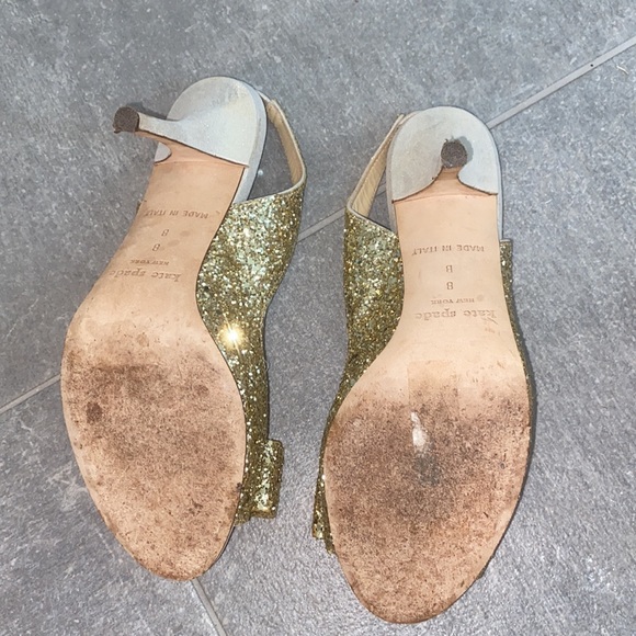 Kate Spade New York Charm Gold Glittered Slingback Heels, Size 8 - Picture 5 of 5